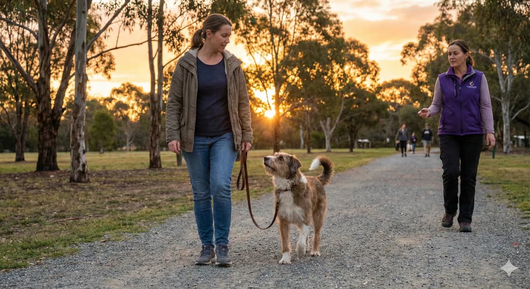 Dog walking nicely on a loose leash